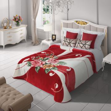 Cuvertura pat rosie flori  5136 220x240 cm