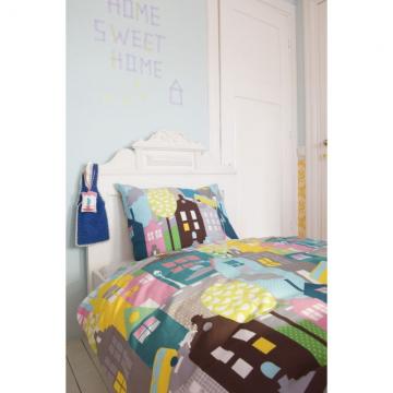 Lenjerie pat copii bumbac Houses Pink 140x200/220 cm