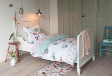 Lenjerie pat fetite verde roz flori Memory Lane 140x200/220 cm