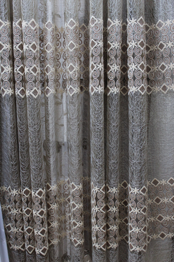 Perdea broderie plasa crem-maro