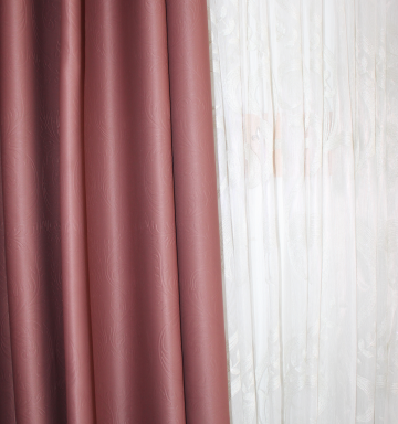 Perdea tul brodat si draperie blackout imprimat maro roscat